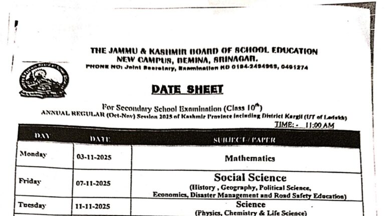 JKBOSE Releases 2025 10th Grade Datesheet; Download Annual Regular Session Timetable PDF at jkbose.nic.in | Education News